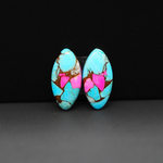 Cotton Candy Marquise Cabochon Pair 20x10x3mm 11.5ct - turquoise blue, pink and white - Pedra Gems