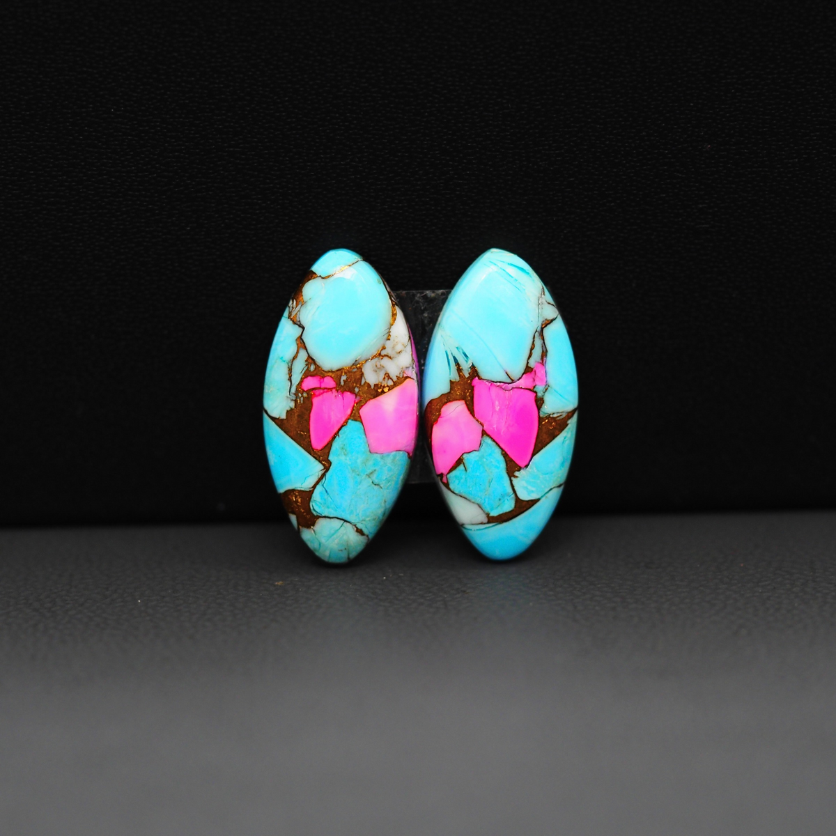 Cotton Candy Marquise Cabochon Pair 20x10x3mm 11.5ct - turquoise blue, pink and white - Pedra Gems