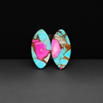 Cotton Candy Marquise Cabochon Pair 20x10x3mm 11.5ct - turquoise blue, pink and white - Pedra Gems