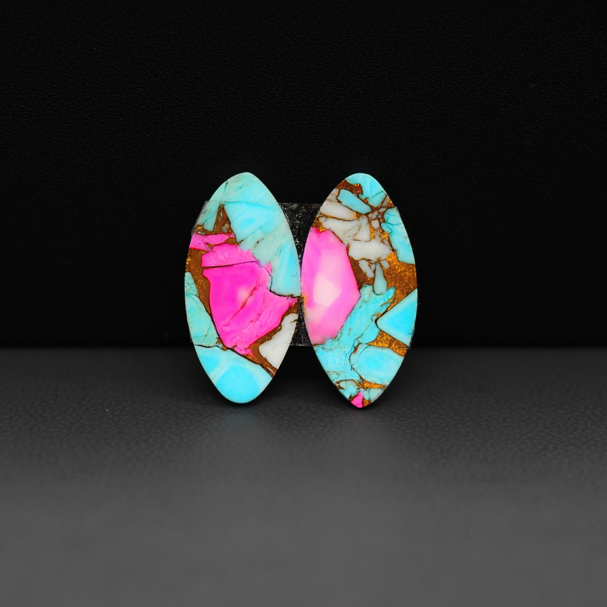 Cotton Candy Marquise Cabochon Pair 20x10x3mm 11.5ct - turquoise blue, pink and white - Pedra Gems