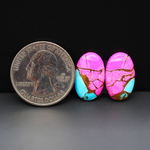 Cotton Candy Oval Cabochon Pair 18x11x3mm 12ct - pink and turquoise blue - Pedra Gems