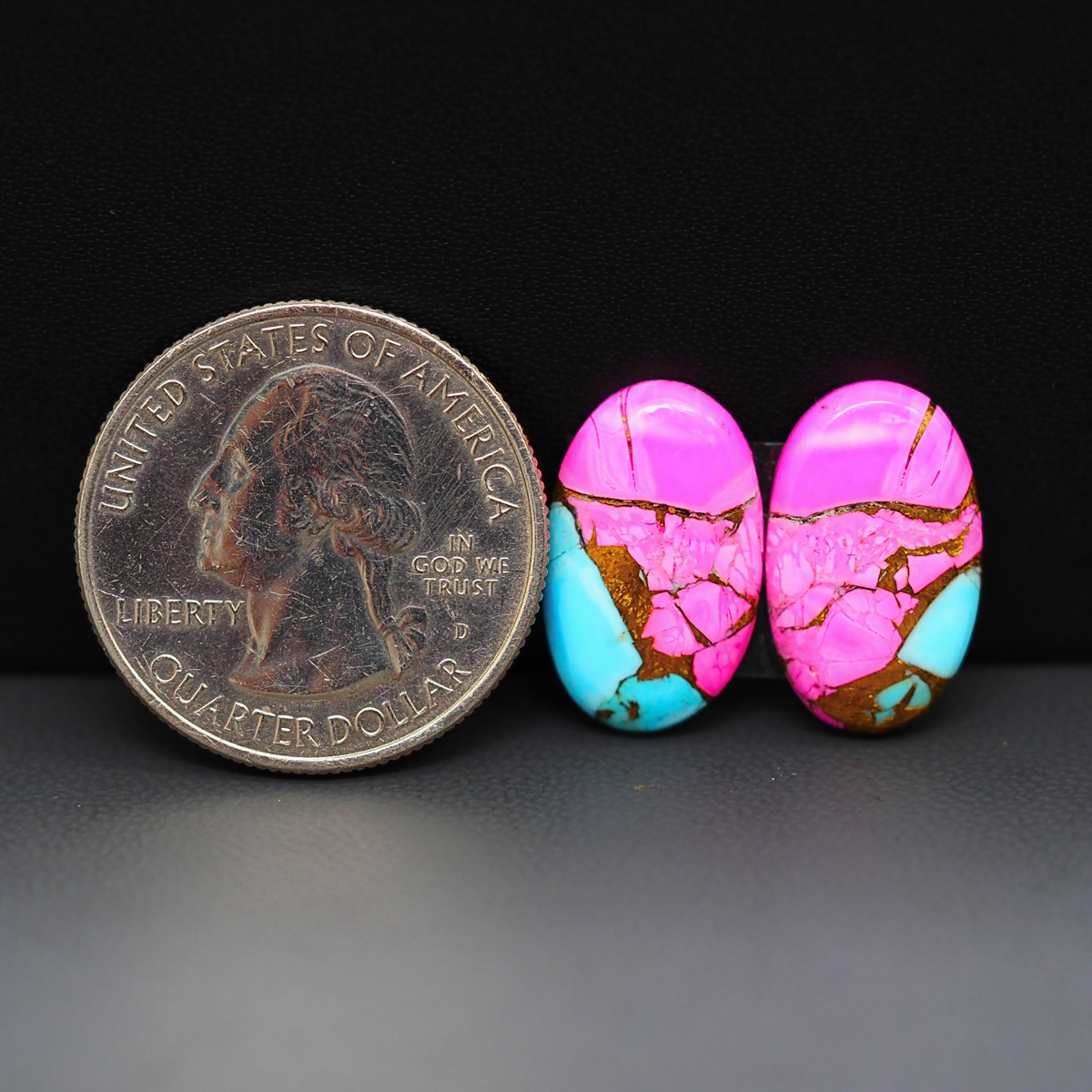 Cotton Candy Oval Cabochon Pair 18x11x3mm 12ct - pink and turquoise blue - Pedra Gems