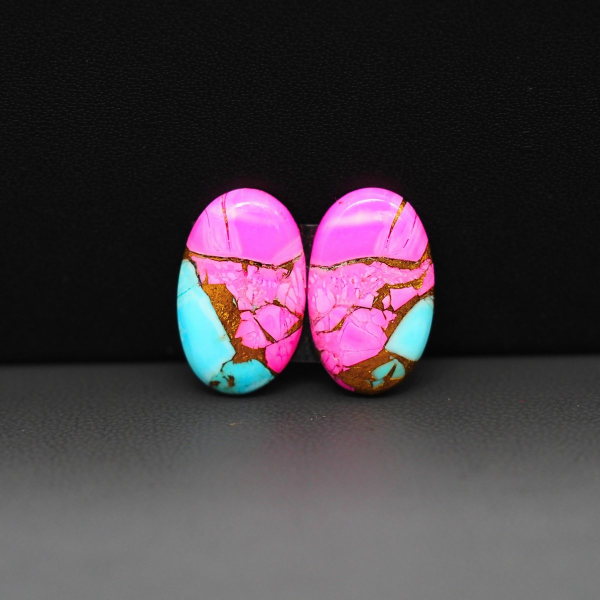 Cotton Candy Oval Cabochon Pair 18x11x3mm 12ct - pink and turquoise blue - Pedra Gems