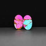 Cotton Candy Oval Cabochon Pair 18x11x3mm 12ct - pink and turquoise blue - Pedra Gems