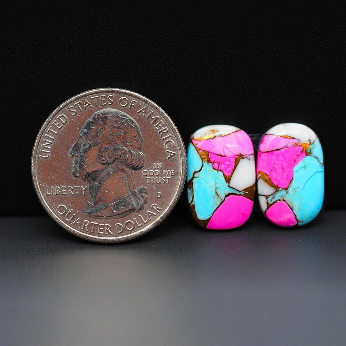 Cotton Candy Cushion Cabochon Pair 16x11x3mm 10.5ct - turquoise blue, pink and white - Pedra Gems