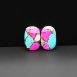 Cotton Candy Cushion Cabochon Pair 16x11x3mm 10.5ct - turquoise blue, pink and white - Pedra Gems