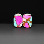 Cotton Candy Cushion Cabochon Pair 16x11x3mm 10.5ct - turquoise blue, pink and white - Pedra Gems