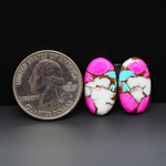 Cotton Candy Oval Cabochon Pair 20x11x3mm 14.5ct - white, pink and turquoise blue - Pedra Gems