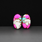 Cotton Candy Oval Cabochon Pair 20x11x3mm 14.5ct - white, pink and turquoise blue - Pedra Gems