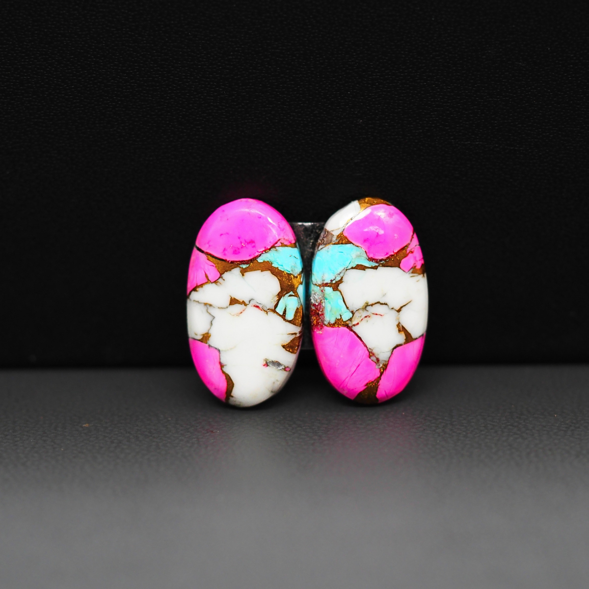Cotton Candy Oval Cabochon Pair 20x11x3mm 14.5ct - white, pink and turquoise blue - Pedra Gems
