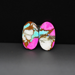Cotton Candy Oval Cabochon Pair 20x11x3mm 14.5ct - white, pink and turquoise blue - Pedra Gems