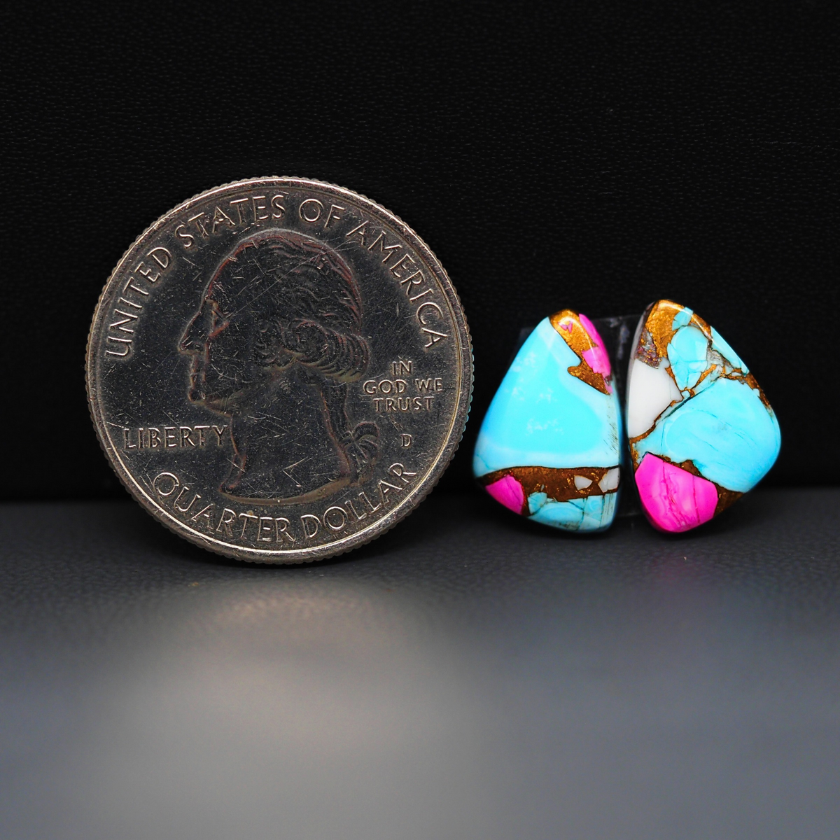 Cotton Candy Freeform Cabochon Pair 13x10x3mm 8ct - turquoise blue, pink and white - Pedra Gems