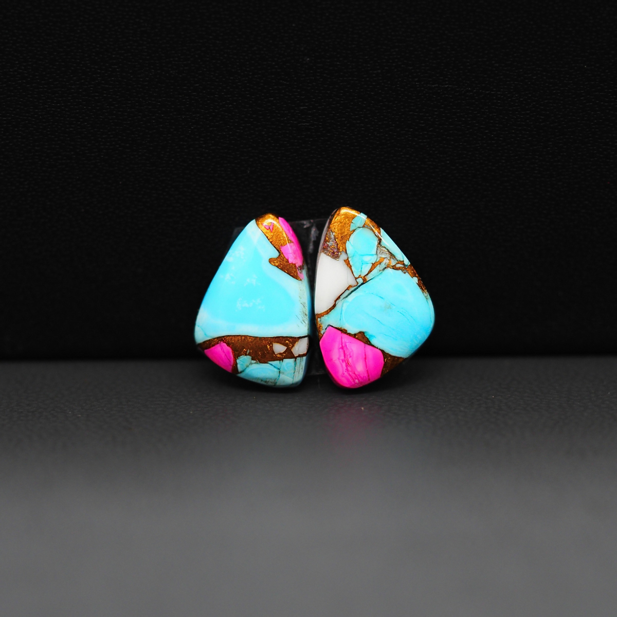 Cotton Candy Freeform Cabochon Pair 13x10x3mm 8ct - turquoise blue, pink and white - Pedra Gems