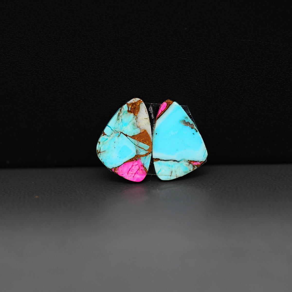 Cotton Candy Freeform Cabochon Pair 13x10x3mm 8ct - turquoise blue, pink and white - Pedra Gems