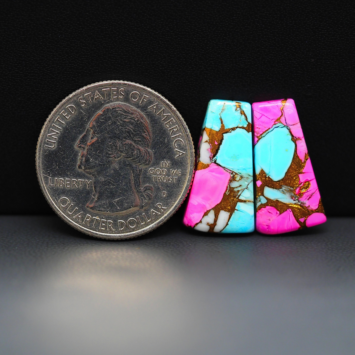 Cotton Candy Trapezoid Cabochon Pair 20x11x3mm 14.5ct - turquoise blue, pink and white - Pedra Gems