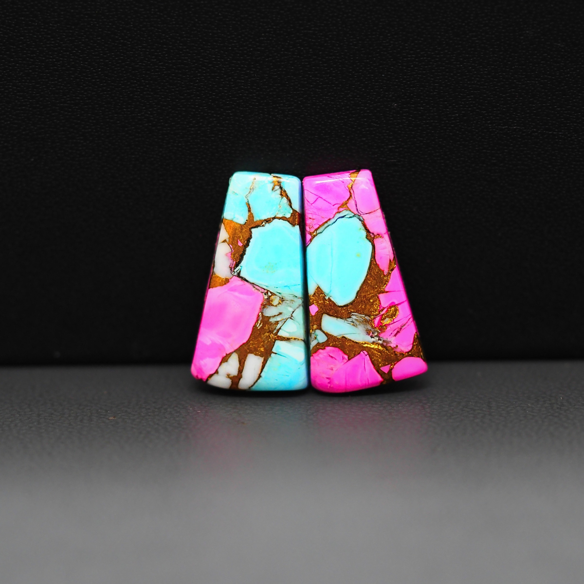 Cotton Candy Trapezoid Cabochon Pair 20x11x3mm 14.5ct - turquoise blue, pink and white - Pedra Gems