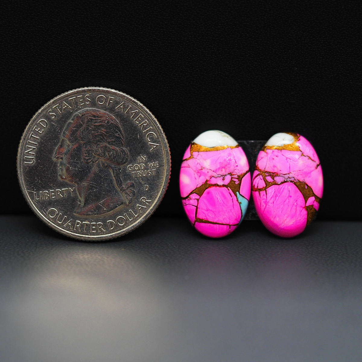 Cotton Candy Oval Cabochon Pair 16x11x3mm 11ct - pink, white and turquoise blue - Pedra Gems