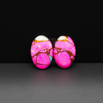 Cotton Candy Oval Cabochon Pair 16x11x3mm 11ct - pink, white and turquoise blue - Pedra Gems