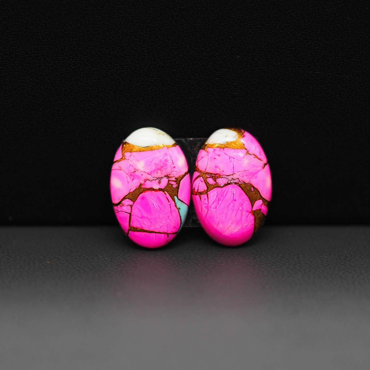 Cotton Candy Oval Cabochon Pair 16x11x3mm 11ct - pink, white and turquoise blue - Pedra Gems
