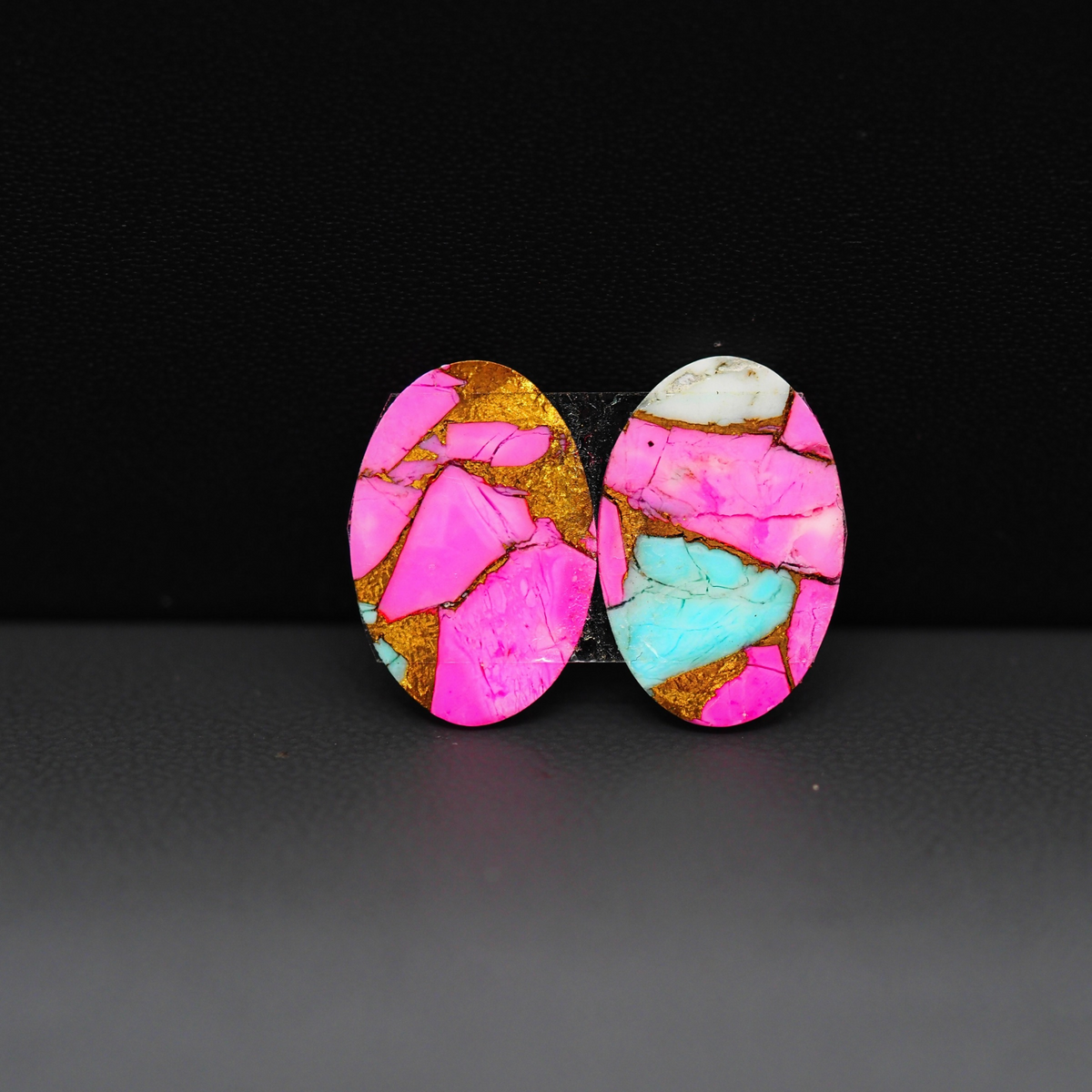 Cotton Candy Oval Cabochon Pair 16x11x3mm 11ct - pink, white and turquoise blue - Pedra Gems