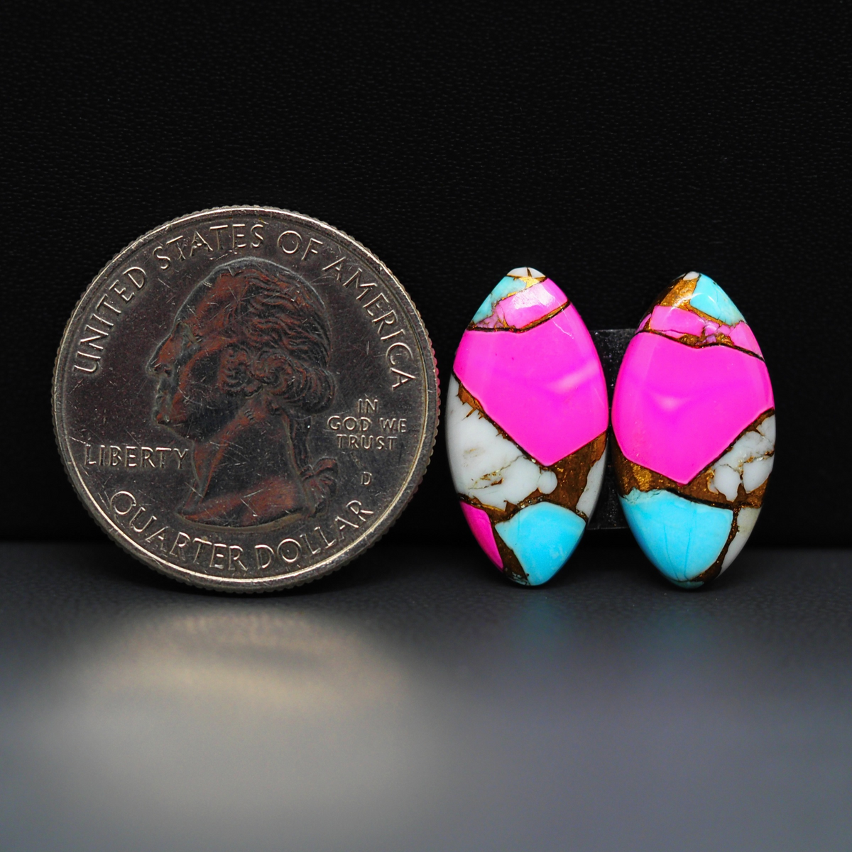 Cotton Candy Marquise Cabochon Pair 20x10x3mm 10ct - pink, white and turquoise blue - Pedra Gems