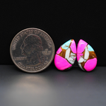 Cotton Candy Pear Cabochon Pair 18x11x3mm 11ct - pink, white and turquoise blue - Pedra Gems