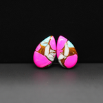 Cotton Candy Pear Cabochon Pair 18x11x3mm 11ct - pink, white and turquoise blue - Pedra Gems