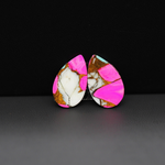 Cotton Candy Pear Cabochon Pair 18x11x3mm 11ct - pink, white and turquoise blue - Pedra Gems