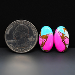Cotton Candy Oval Cabochon Pair 19x11x3mm 13ct - pink, turquoise blue and white - Pedra Gems