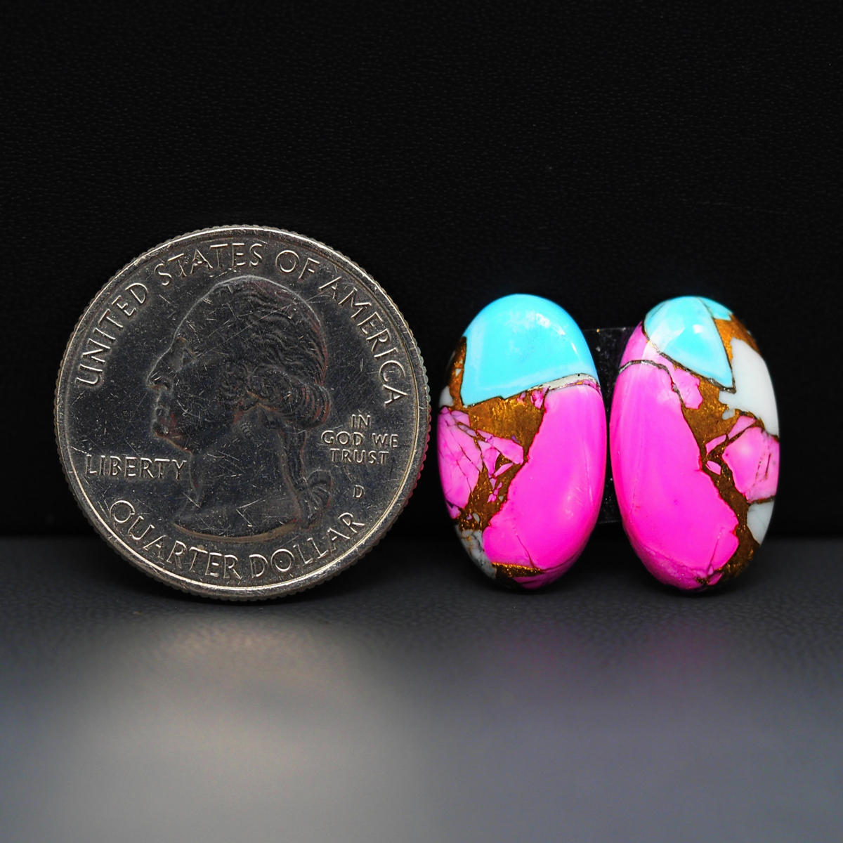 Cotton Candy Oval Cabochon Pair 19x11x3mm 13ct - pink, turquoise blue and white - Pedra Gems