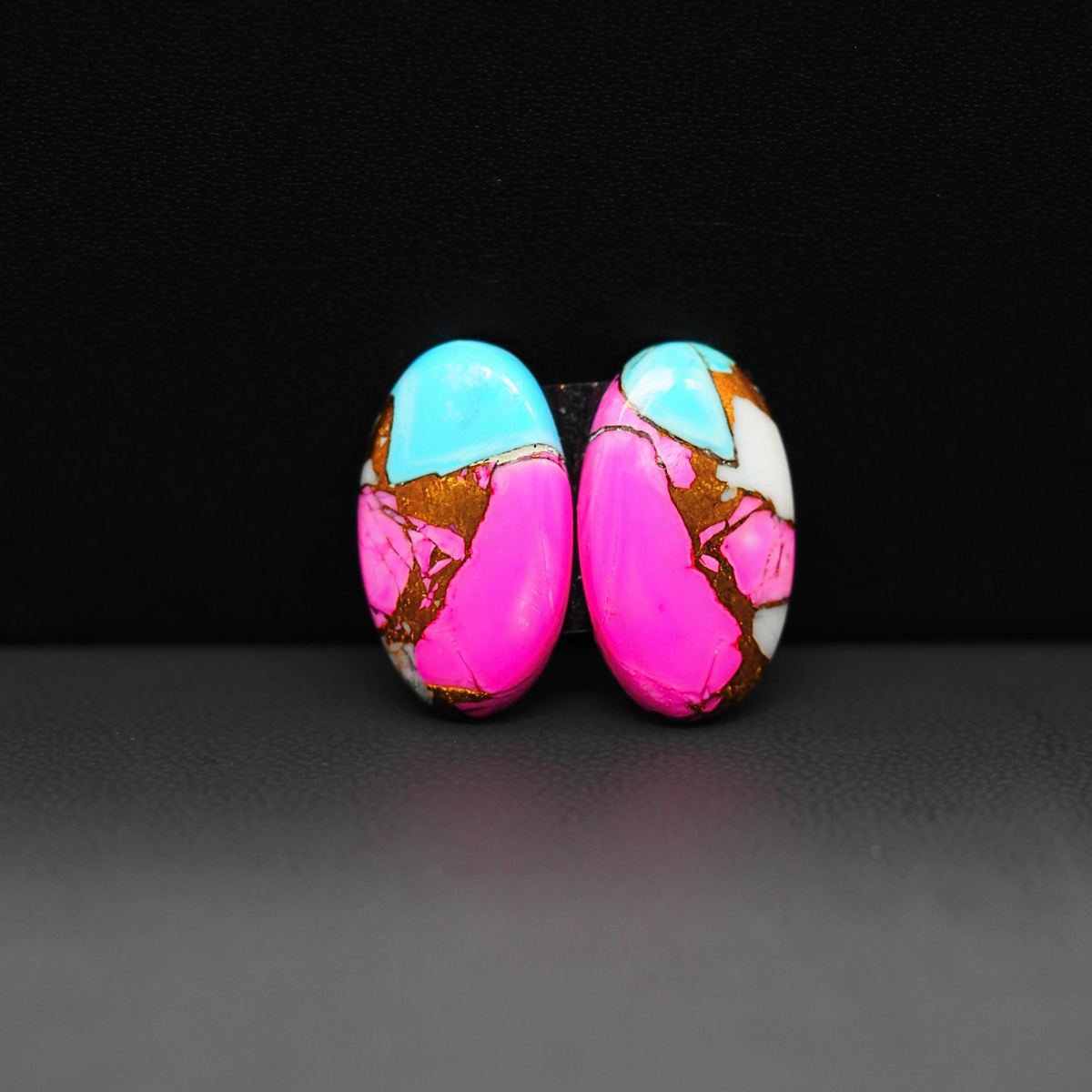 Cotton Candy Oval Cabochon Pair 19x11x3mm 13ct - pink, turquoise blue and white - Pedra Gems