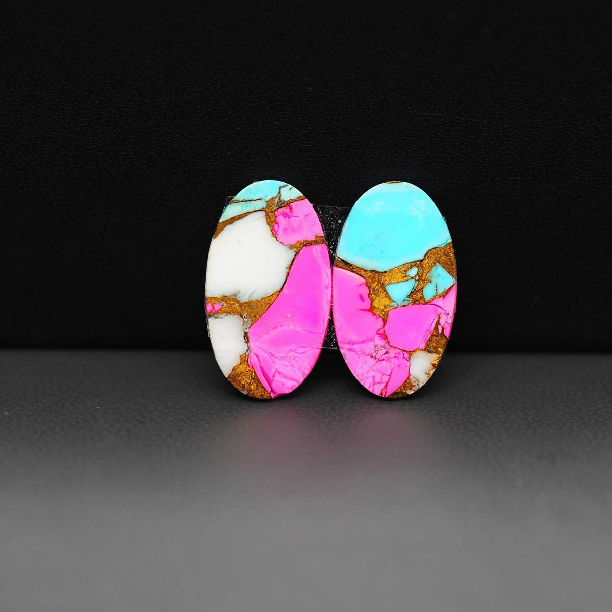 Cotton Candy Oval Cabochon Pair 19x11x3mm 13ct - pink, turquoise blue and white - Pedra Gems