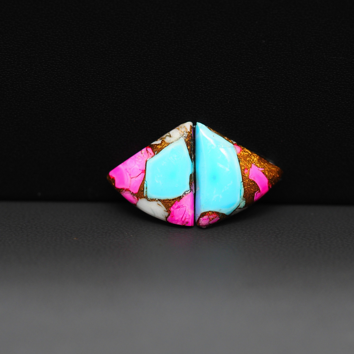 Cotton Candy Trapezoid Cabochon Pair 10x14x3mm 8.5ct - turquoise blue, pink and white - Pedra Gems