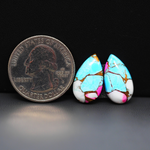 Cotton Candy Pear Cabochon Pair 18x11x3mm 11.5ct - turquoise blue, white and pink - Pedra Gems