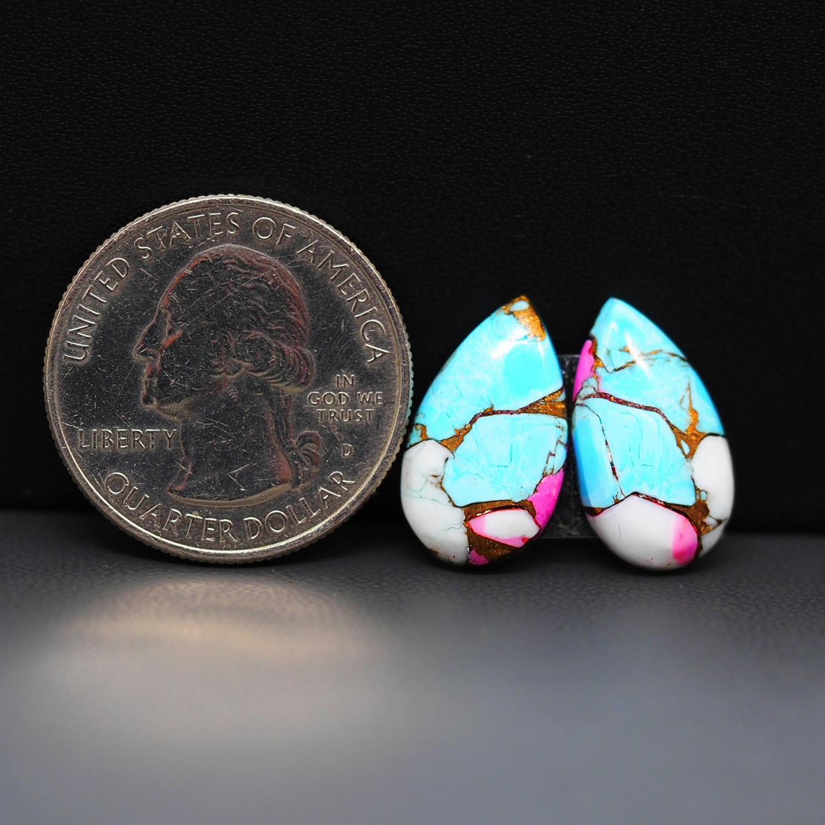 Cotton Candy Pear Cabochon Pair 18x11x3mm 11.5ct - turquoise blue, white and pink - Pedra Gems