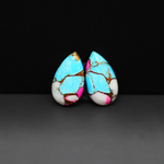 Cotton Candy Pear Cabochon Pair 18x11x3mm 11.5ct - turquoise blue, white and pink - Pedra Gems