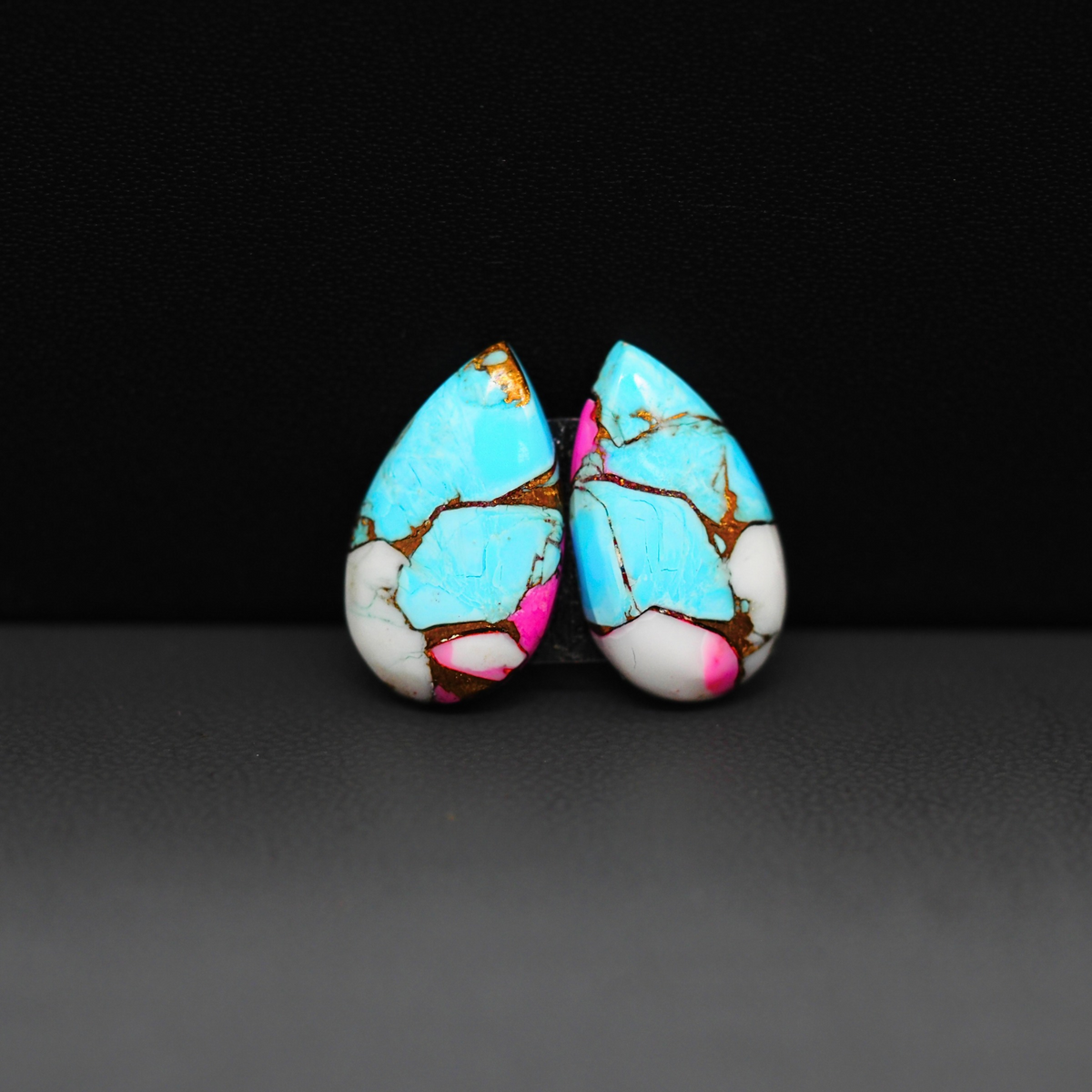 Cotton Candy Pear Cabochon Pair 18x11x3mm 11.5ct - turquoise blue, white and pink - Pedra Gems