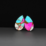 Cotton Candy Pear Cabochon Pair 18x11x3mm 11.5ct - turquoise blue, white and pink - Pedra Gems