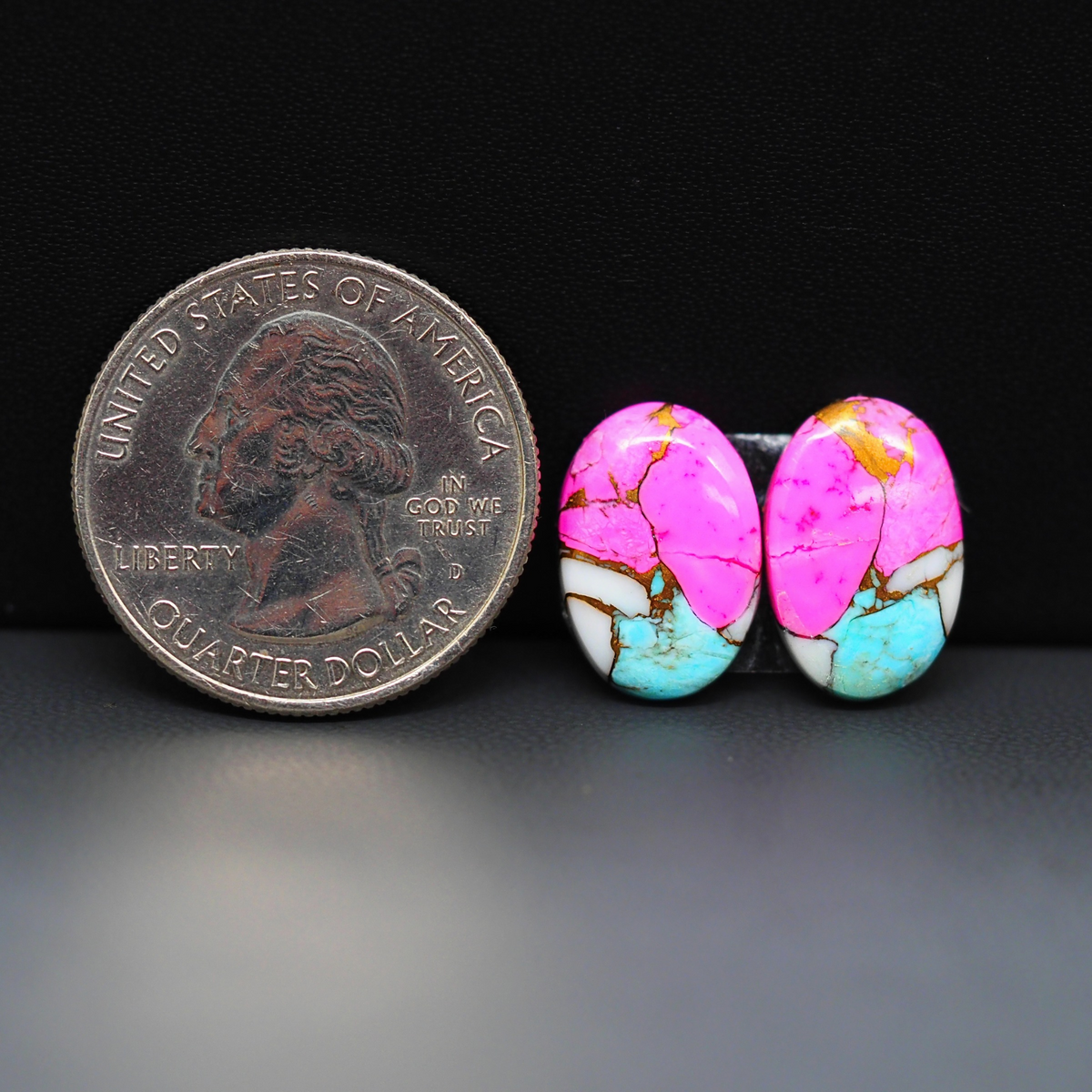 Cotton Candy Oval Cabochon Pair 15x11x3mm 10.5ct - pink, turquoise blue and white - Pedra Gems