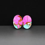 Cotton Candy Oval Cabochon Pair 15x11x3mm 10.5ct - pink, turquoise blue and white - Pedra Gems