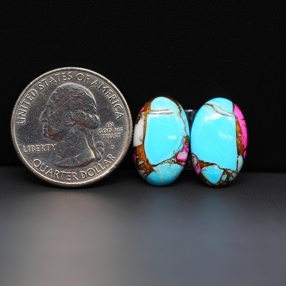 Cotton Candy Oval Cabochon Pair 18x11x3mm 12.5ct - turquoise blue, pink and white - Pedra Gems
