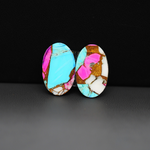 Cotton Candy Oval Cabochon Pair 18x11x3mm 12.5ct - turquoise blue, pink and white - Pedra Gems