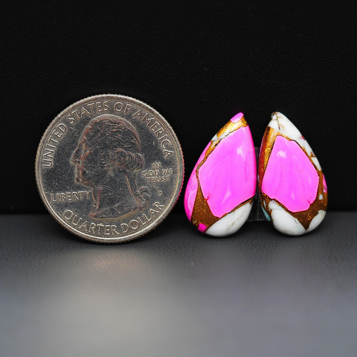 Cotton Candy Pear Cabochon Pair 20x11x3mm 13.5ct - pink, white and turquoise blue - Pedra Gems