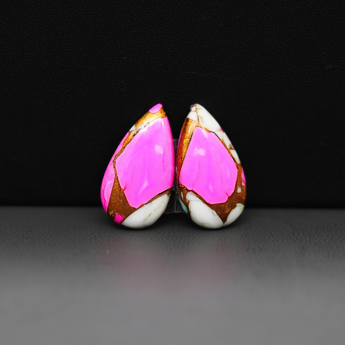 Cotton Candy Pear Cabochon Pair 20x11x3mm 13.5ct - pink, white and turquoise blue - Pedra Gems
