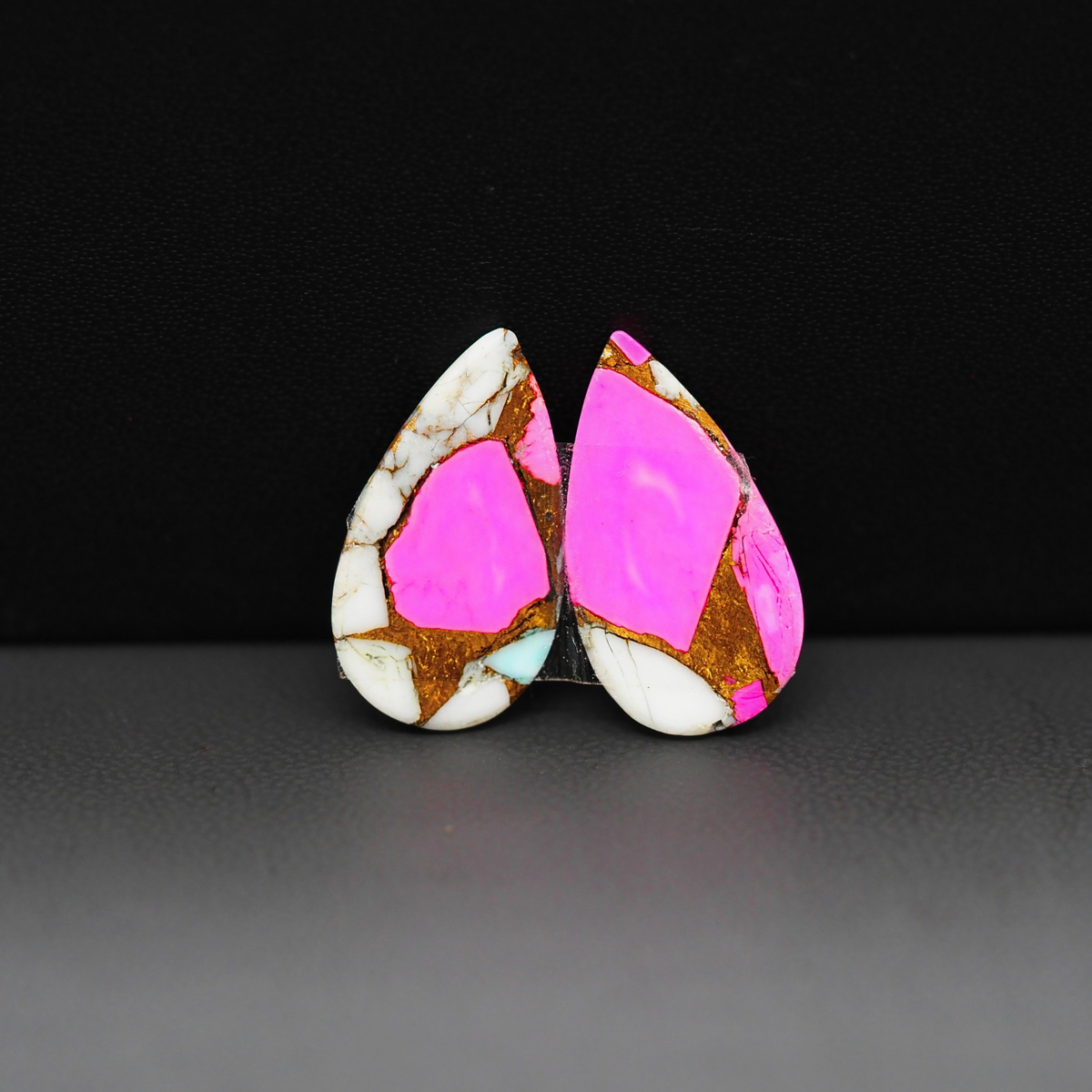 Cotton Candy Pear Cabochon Pair 20x11x3mm 13.5ct - pink, white and turquoise blue - Pedra Gems
