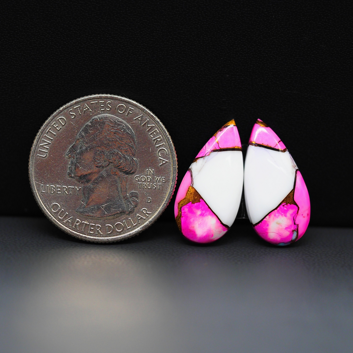 Cotton Candy Pear Cabochon Pair 21x10x3mm 12.5ct - pink and white - Pedra Gems