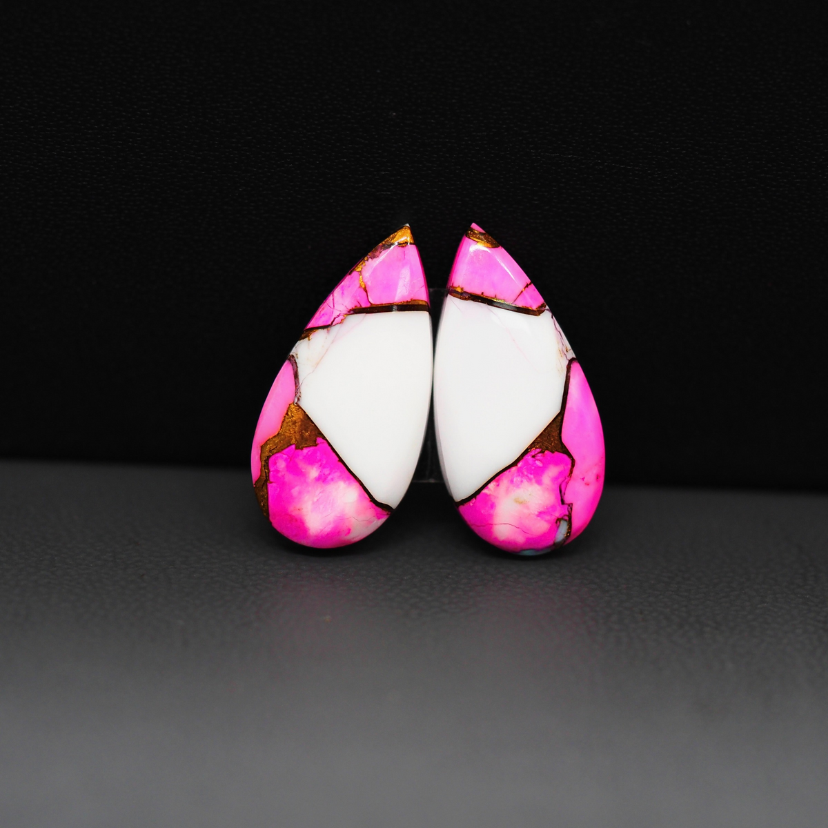 Cotton Candy Pear Cabochon Pair 21x10x3mm 12.5ct - pink and white - Pedra Gems