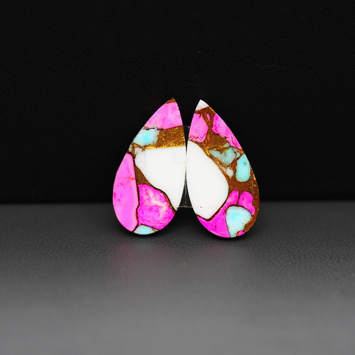 Cotton Candy Pear Cabochon Pair 21x10x3mm 12.5ct - pink and white - Pedra Gems