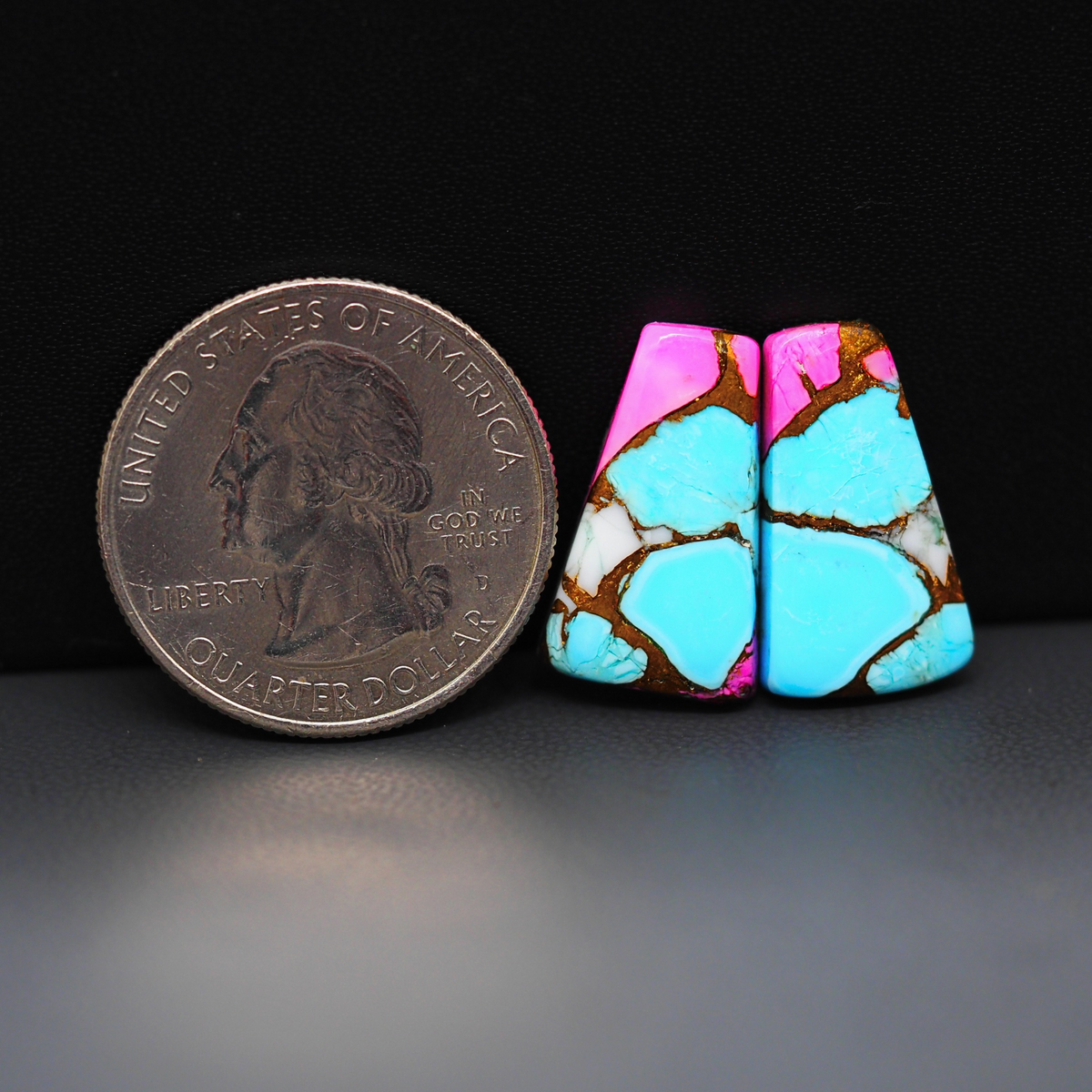Cotton Candy Trapezoid Cabochon Pair 20x12x3mm 14.5ct - turquoise blue, white and pink - Pedra Gems
