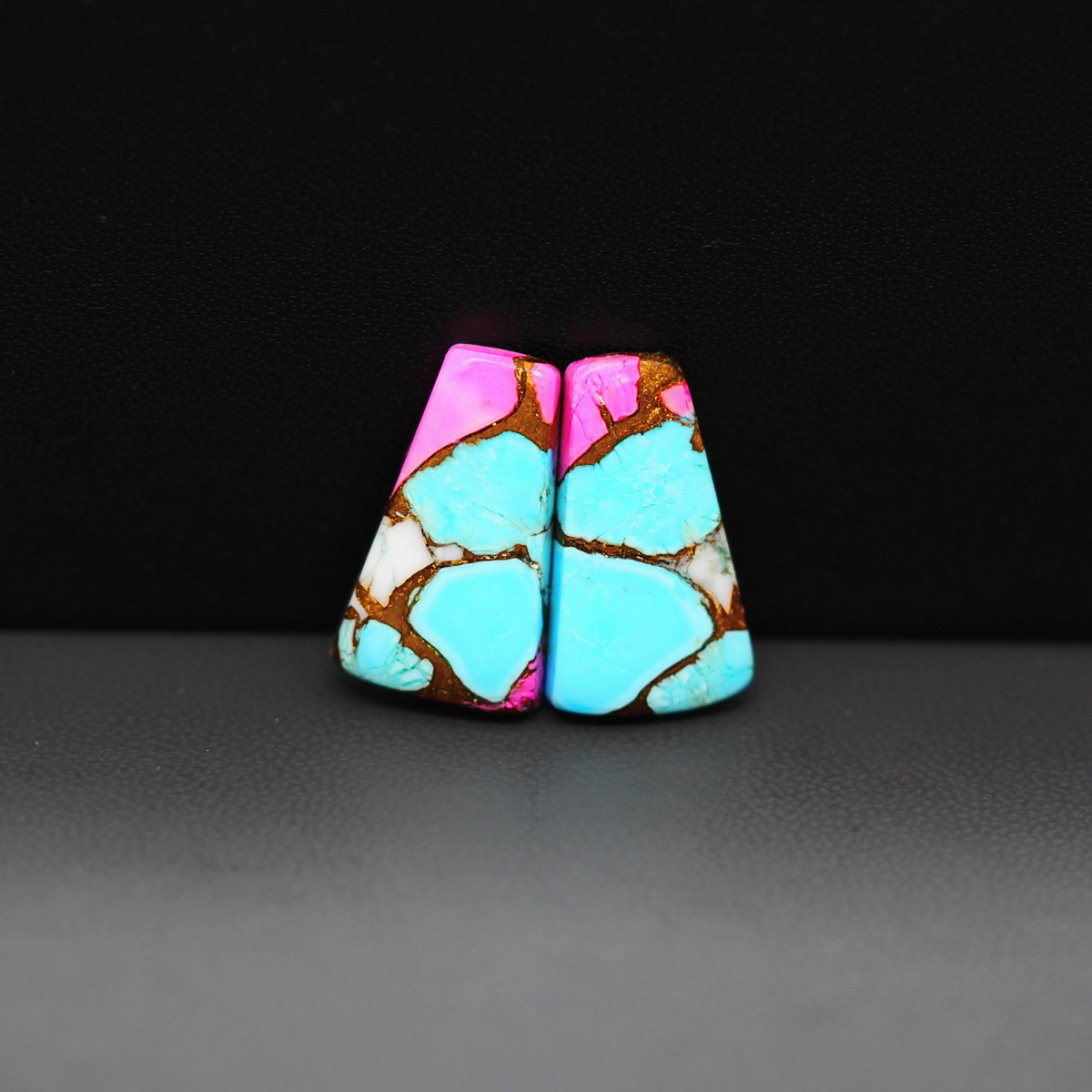Cotton Candy Trapezoid Cabochon Pair 20x12x3mm 14.5ct - turquoise blue, white and pink - Pedra Gems